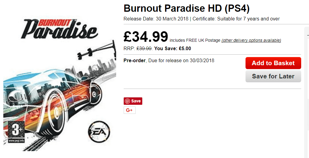 burnout paradise hd ps4 release date