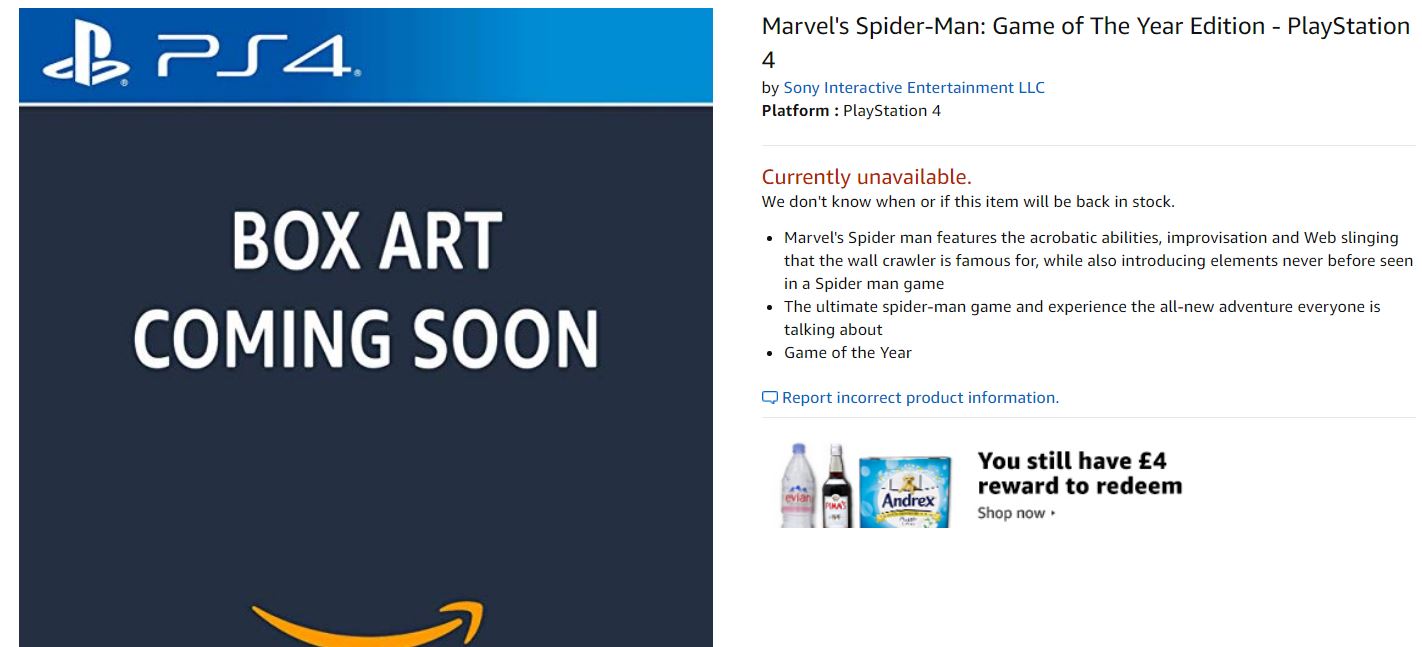amazon-uk-lists-spider-man-game-of-the-year-edition-for-ps4