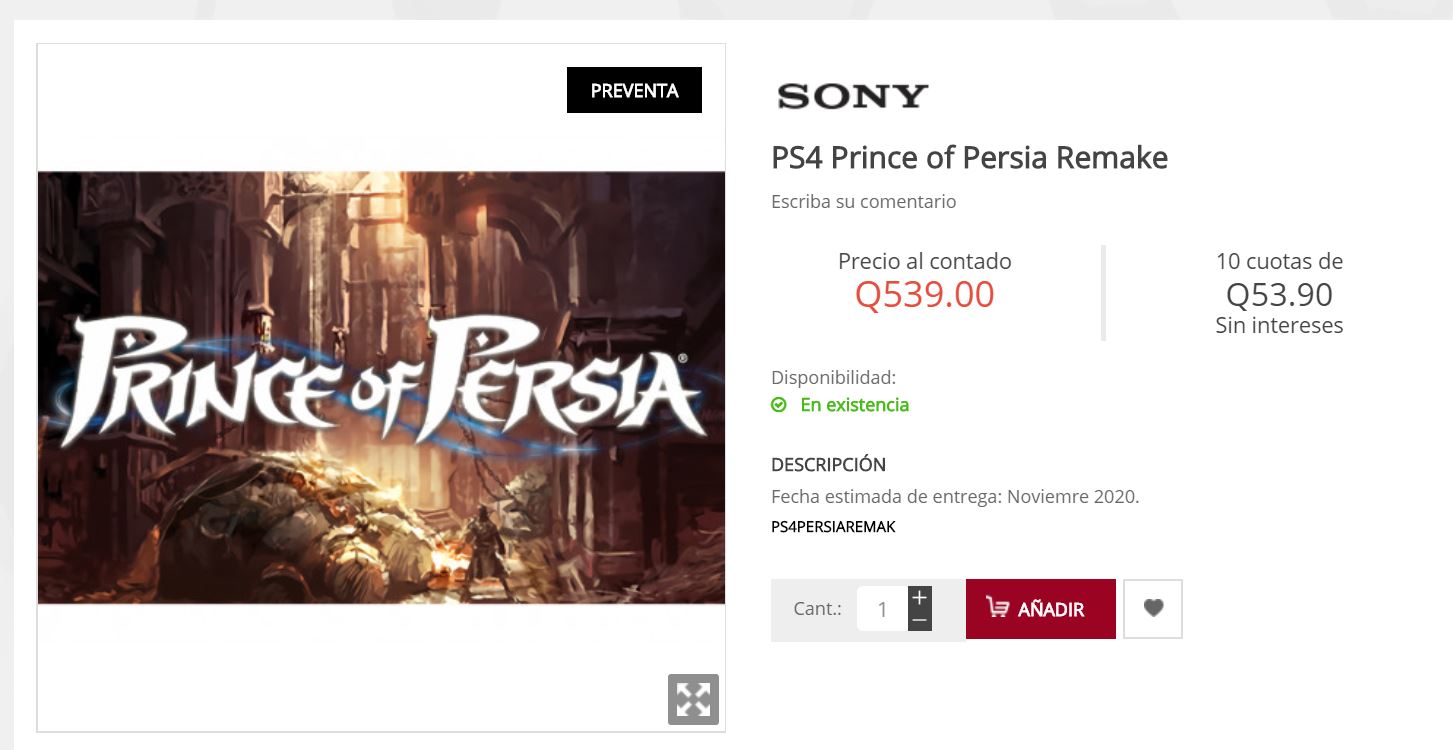 RUMOR: Guatemalan Retailer Lists Prince Of Persia Remake For