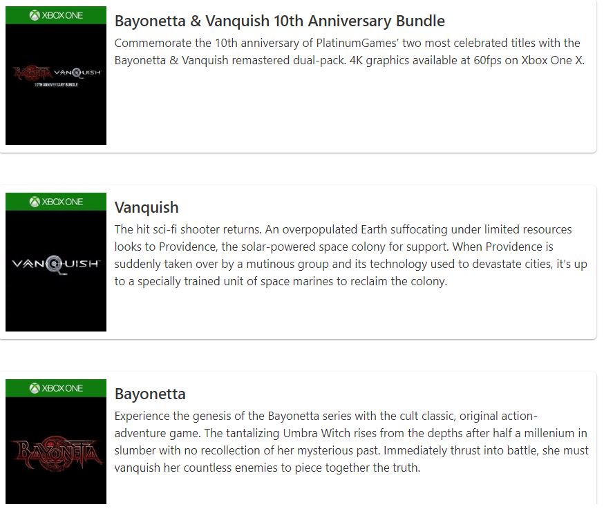 It looks like 'Bayonetta' and 'Vanquish' 4K remasters are coming to Xbox One