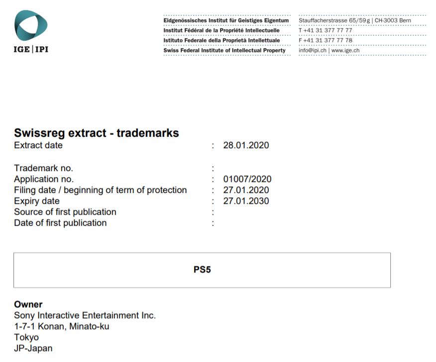 PS5 Trademark