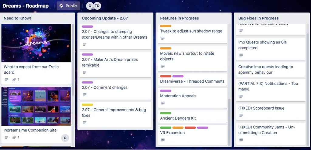 Media Molecule Makes Entire Dreams Roadmap Public Through Trello