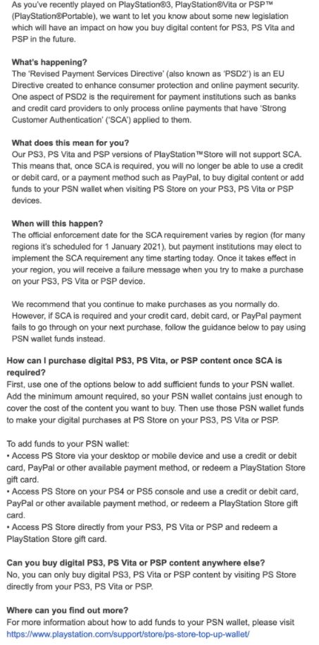 ulæselig fætter Velkommen PS3, PSP, And PS Vita Will Stop Accepting Payments In Europe Through Card  And PayPal From January 1, 2021 - PlayStation Universe