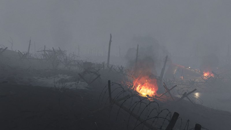 A smokey dark atmospheric battlefield from Ad Infinitum on PS5