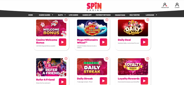 Bonuses at Spin Casino Canada